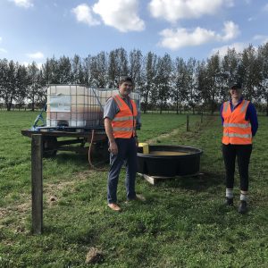 LIC FarmWise consultant Edward Hardie (, left), and Karin Schütz from AgResearch on the trial site at DairyNZ’s Lye research farm in Hamilton.