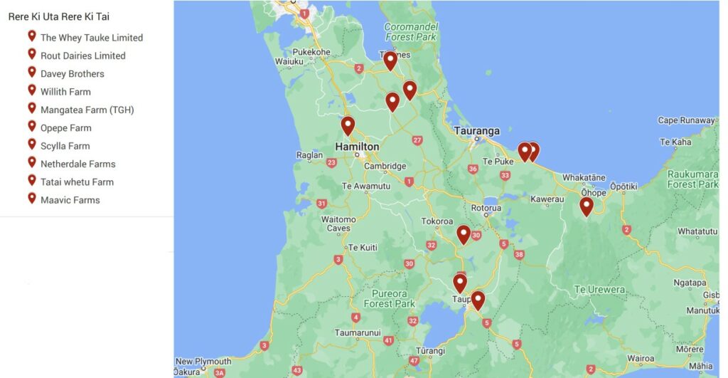 Rere Ki Uta Rere Ki Tai farm location map, with 10 farms named