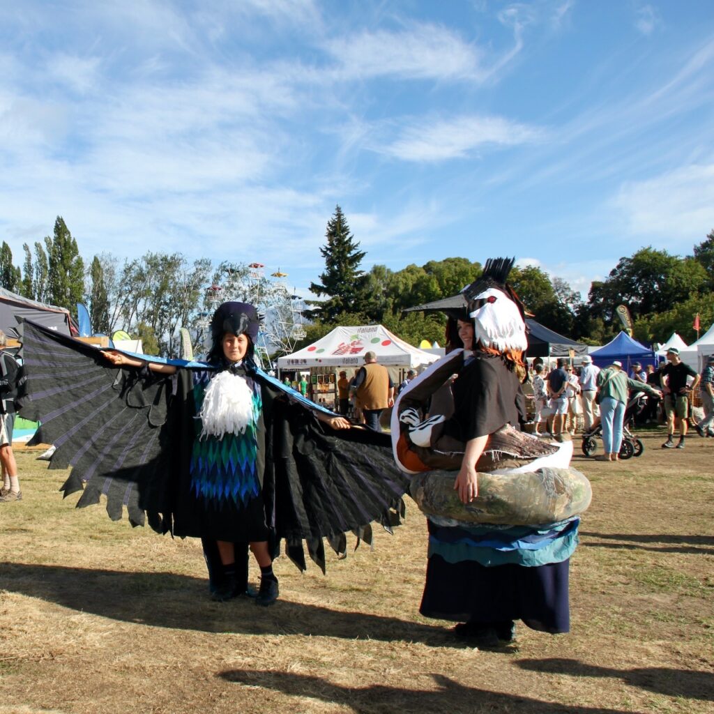 The WAI Wānaka education team dressed up as a tui and crested grebe at the Wānaka A&P show