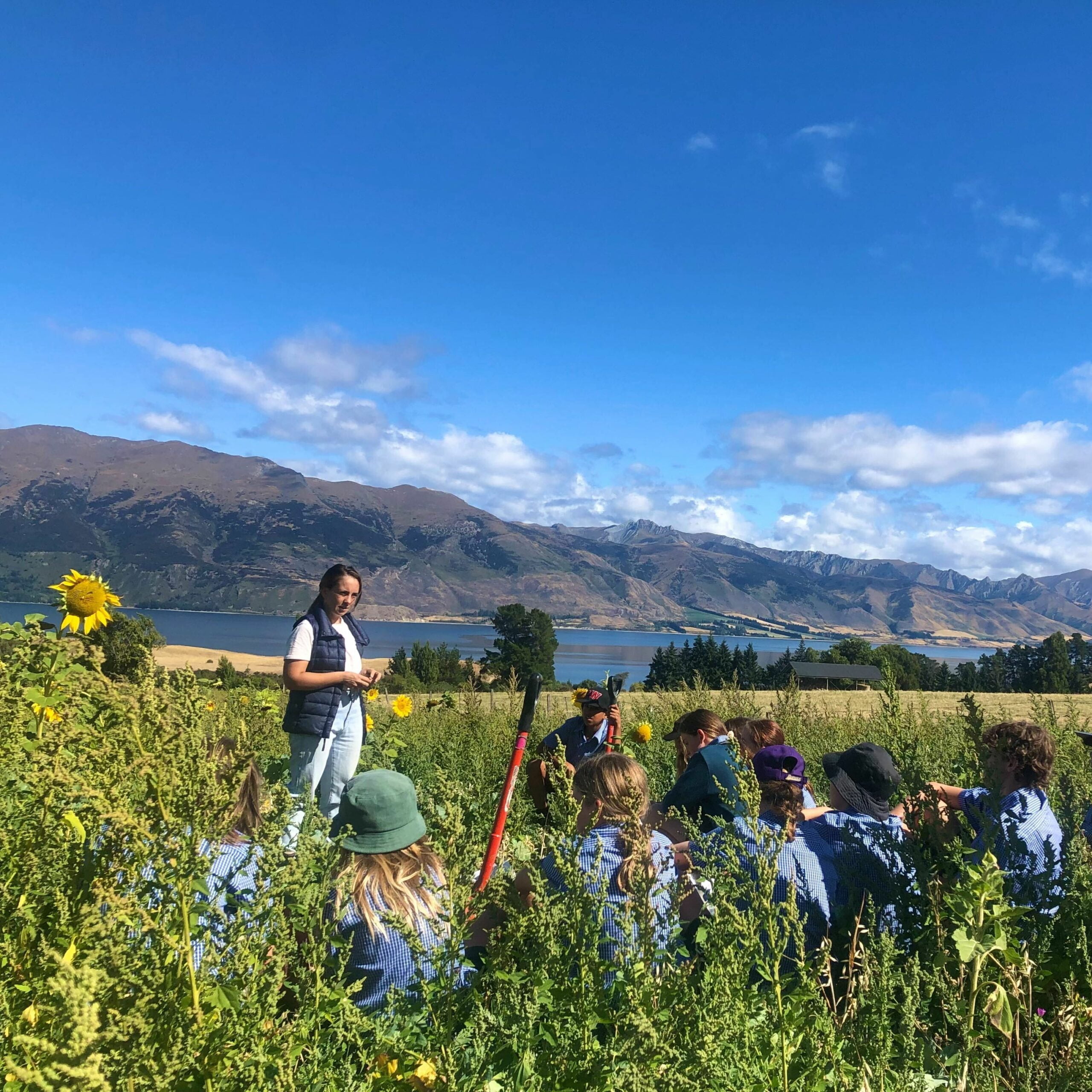 Magali teaching students about soil health as part of the Embracing Te Taiao on farm project.